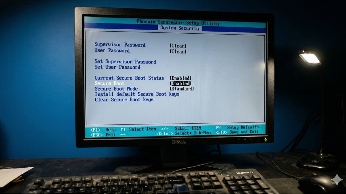 BIOS画面でsecure bootをenabledに変更している
