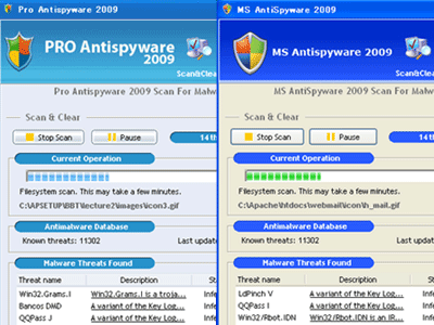 「Pro Antispyware 2009」と「MS Antispyware 2009」