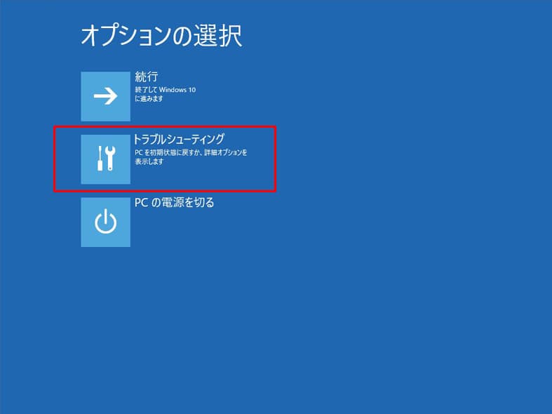 「オプションの選択」画面