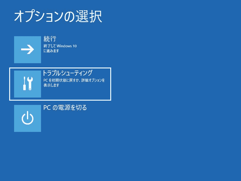「オプションの選択」画面