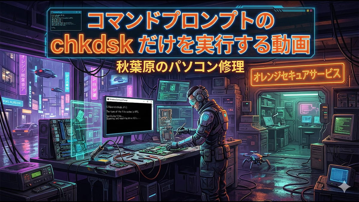 chkdskコマンドを作業するだけの動画です。ディスクのエラーを確認していますが終わらないとき用