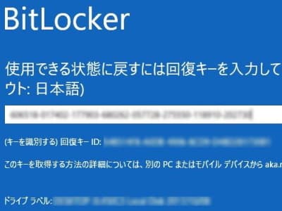 BitLocker 回復キーを求めている画面の画像です