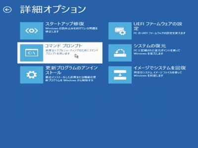 詳細オプション画面にあるコマンドプロンプトボタンの画像