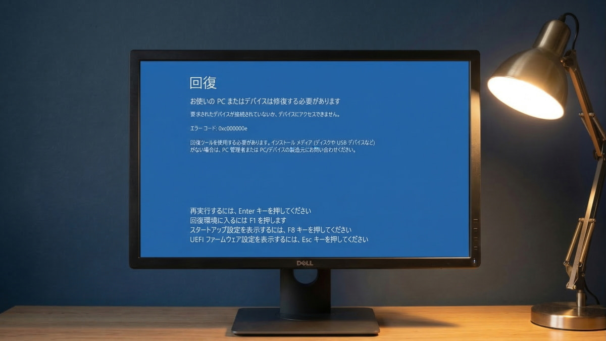 回復　お使いのPCまたはデバイスは修復する必要がありますがモニターに表示されている