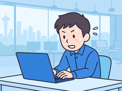 Your device ran into a problem　エラーを一生懸命になって直しているイラスト