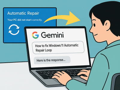 Windows11のエラーをGeminiを活用してスピード解決しているイメージ画像